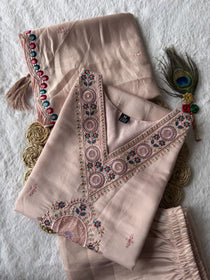 Light Peach Embroidered Roman Silk Kurta Pant Dupatta Set