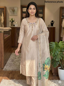 Premium Embroidered Kurta Set with Botanical Print Dupatta
