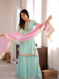 Parrot Green Embroidered Sharara Suit Set