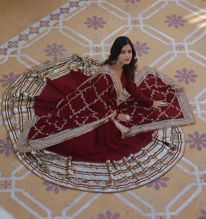 Wedding Wear Sequence Work Maroon Color Gown LC-130