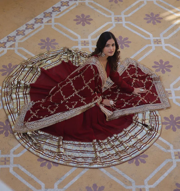 Wedding Wear Sequence Work Maroon Color Gown LC-130