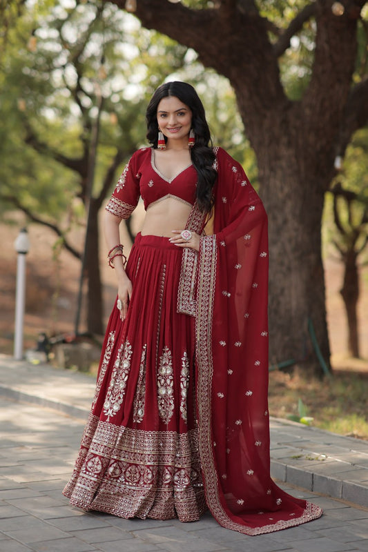 Adorable Embroidered Work Maroon Color Lehenga Choli LW-7114