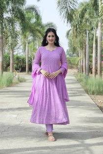 Purple Faux Georgette Embroidered Kali Cut Anarkali Suit Set with Dupatta