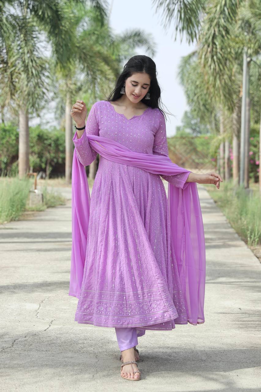 Attractive  Georgette Fabric Shining Anarkali Gown Secondary image