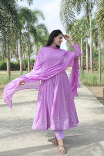 Purple Faux Georgette Embroidered Kali Cut Anarkali Suit Set