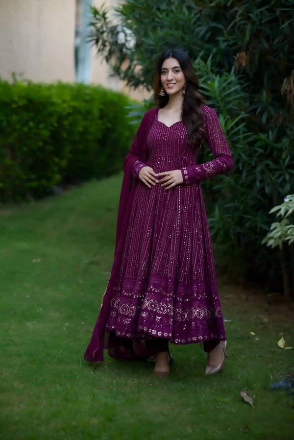 Gorgeous Work Wine Color Anarkali Gown TD-6039