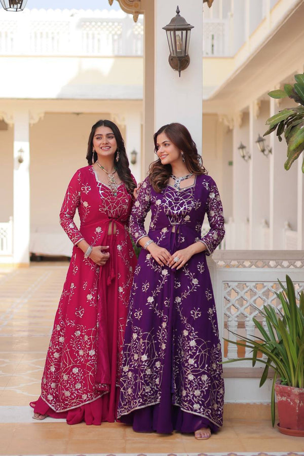Blissful 3mm Embroidery Work Pink & Purple Color Lehenga With Shrug Ram-073