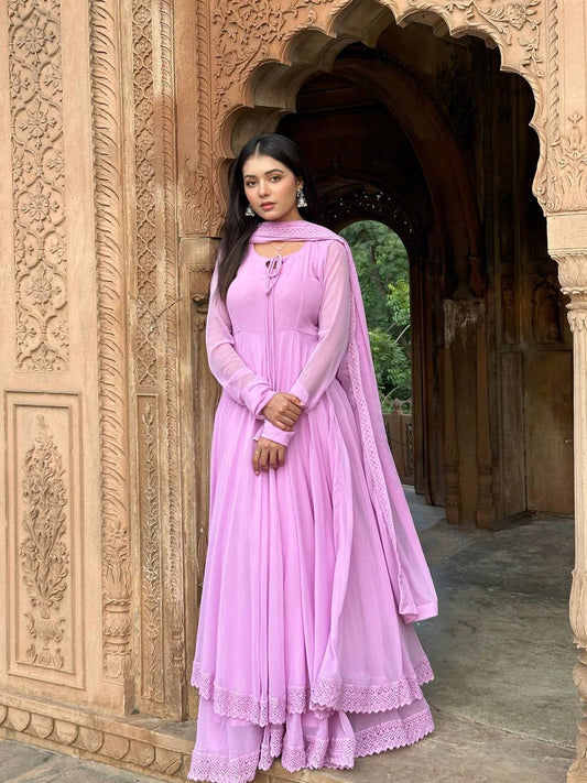 Beautiful Purple Color Embroidery Lace work Anrakali Gown TD-6044