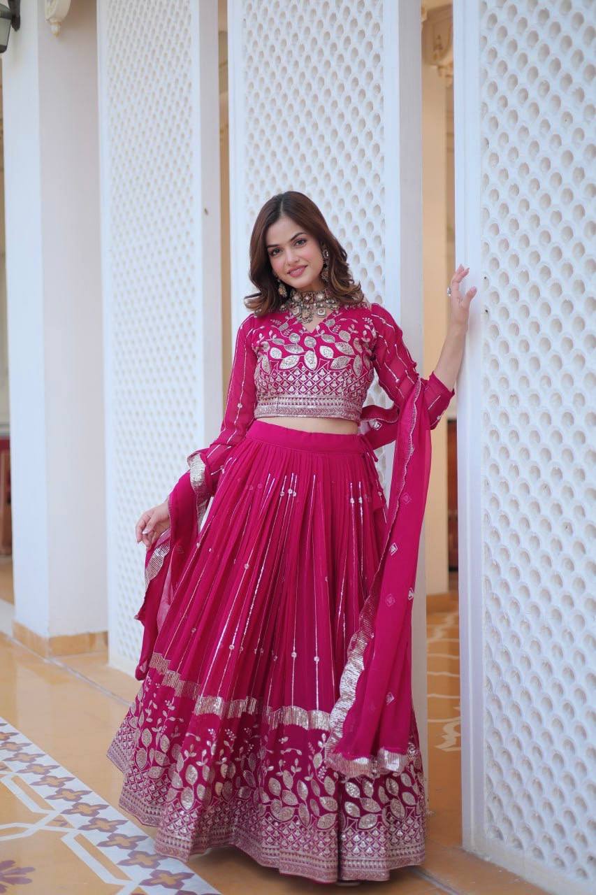 Attractive Pink & Purple Color Georgette Lehenga Choli Ram-068