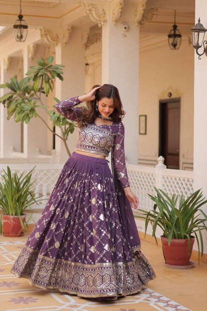 Admiring Embroidery Work Purple & Mehndi Color Lehenga Choli Ram-061