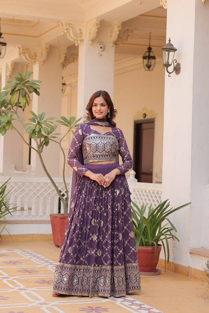 Admiring Embroidery Work Purple & Mehndi Color Lehenga Choli Ram-061