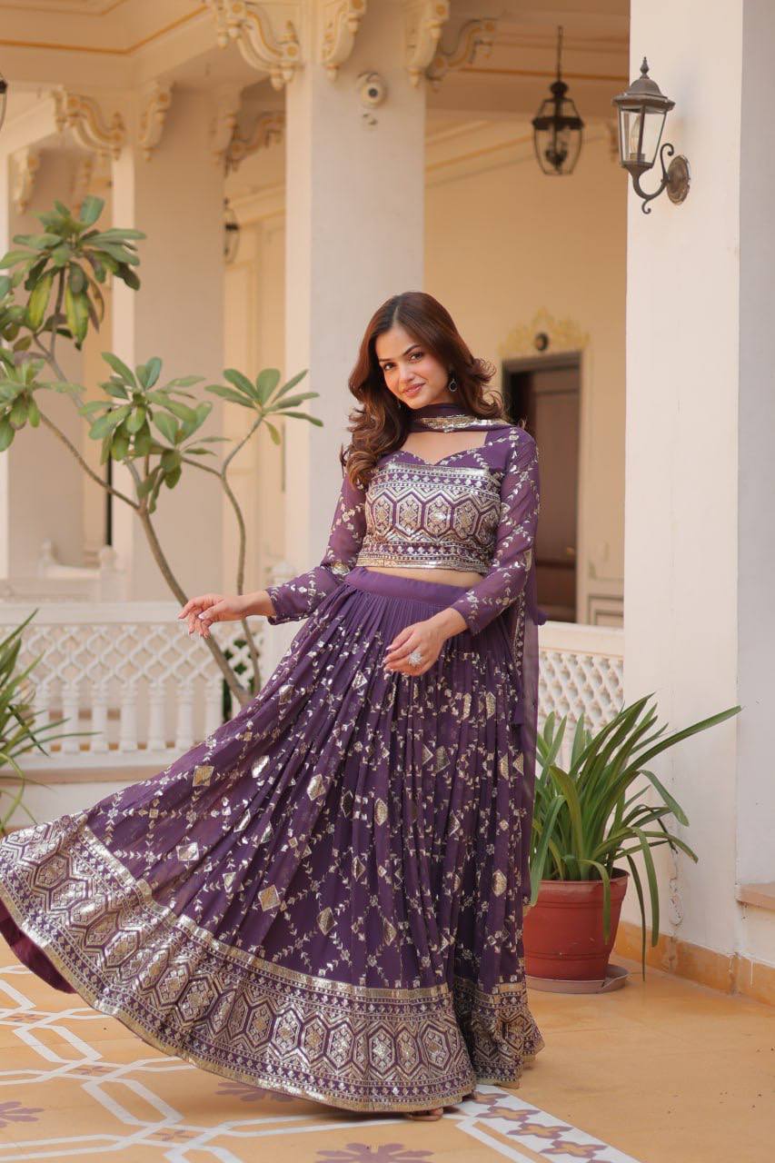 Admiring Embroidery Work Purple & Mehndi Color Lehenga Choli Ram-061