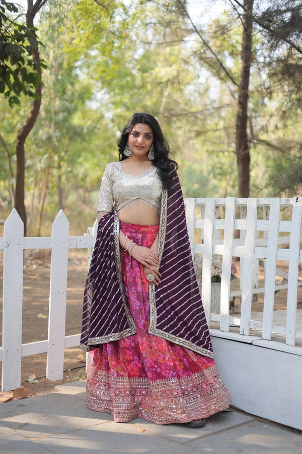 Beautiful Digital Printed Georgette Pink Color Lehenga Choli LW-7113