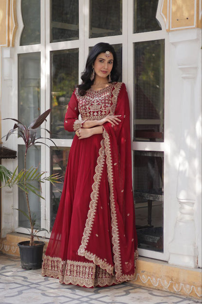 Classy Sequins Work Red & Wine Color Gown KA-1137