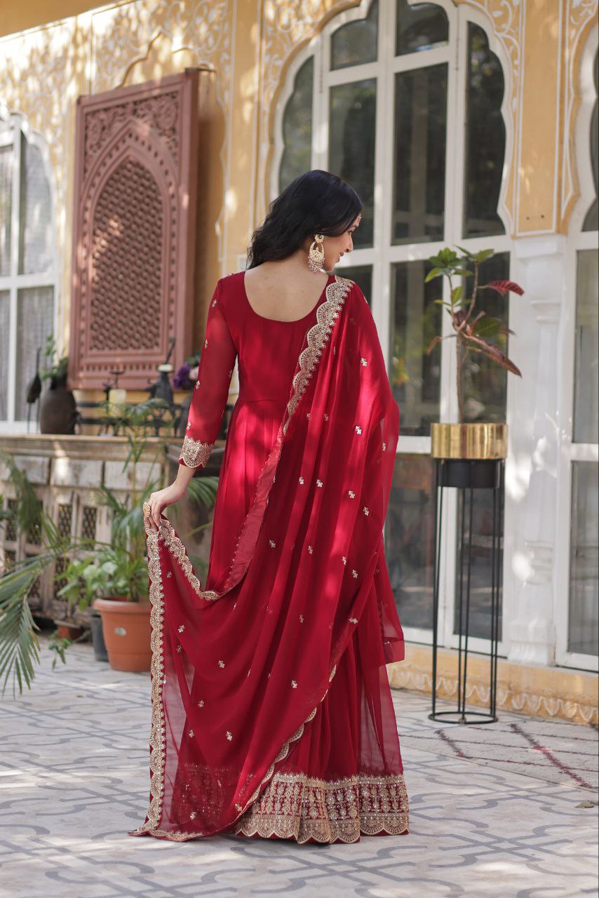 Classy Sequins Work Red & Wine Color Gown KA-1137