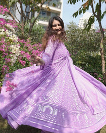 Purple Sequin Embroidered Kali Cut Anarkali Suit Set with Dupatta
