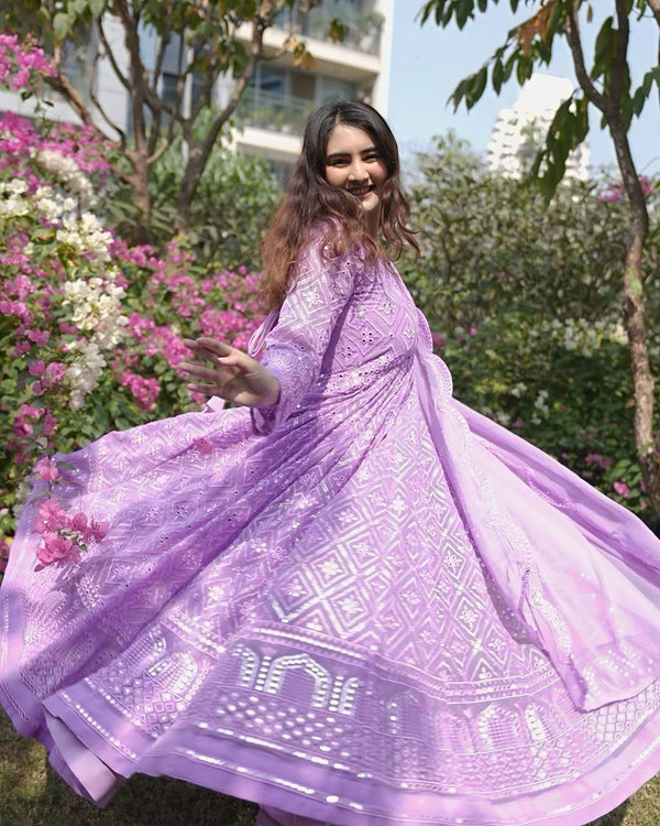Fancy Purple Color Embroidered Work Gown TD-6046