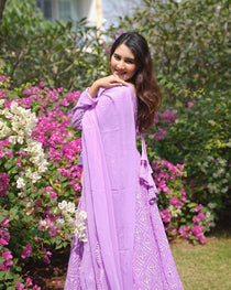 Purple Sequin Embroidered Anarkali Suit Set