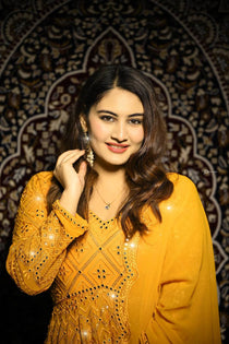 Mustard Yellow Sequin Embroidered Anarkali Suit Set