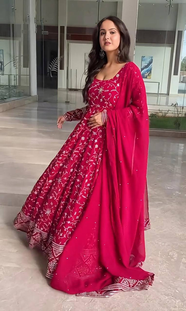 Awesome Embroidery Work Pink Color Anarkali Gown TD-6052