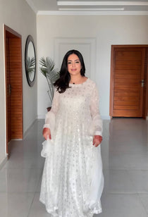 White Sequin Embroidered Anarkali Palazzo Set with Dupatta