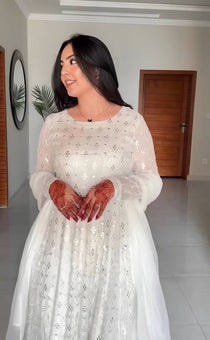 White Sequin Embroidered Anarkali Palazzo Set