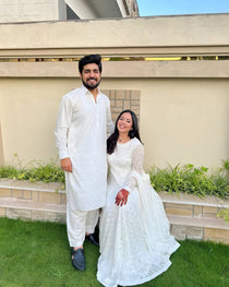 White Sequin Embroidered Anarkali Palazzo Set