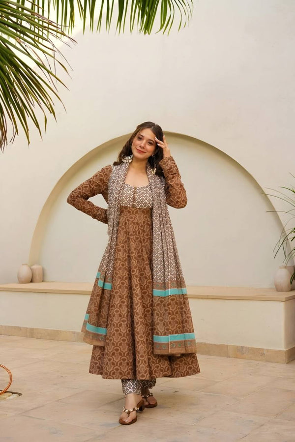 Beautiful Digital Print Brown Color Anarkali Suit TD-6050