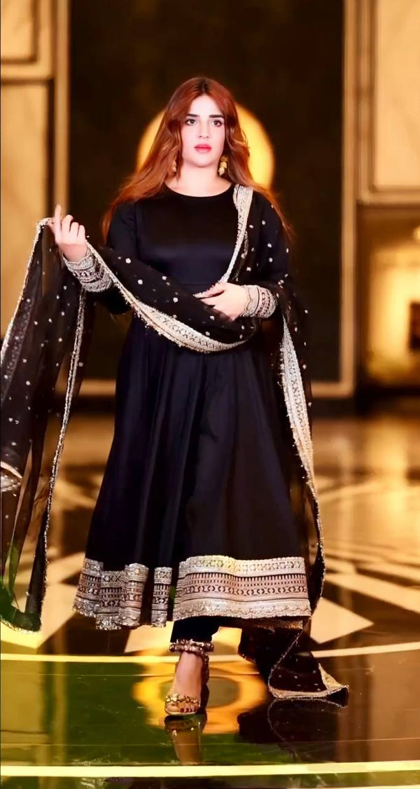 Shining Rayon Cotton Black Color Anarkali Suit TD-6059