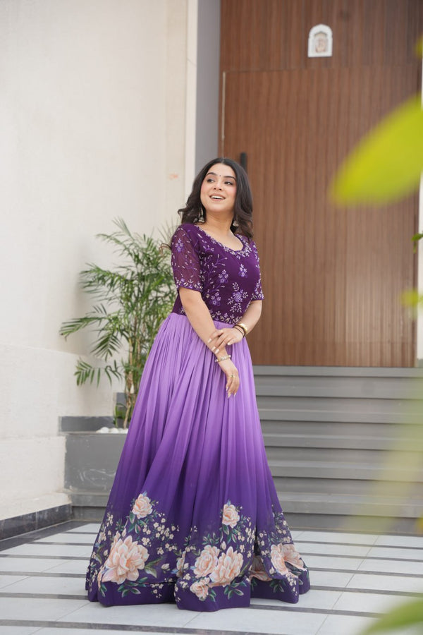 Digital Print Purple & Double Shaded Blue Color Gown KA-1168