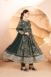 Dark Green Star Georgette Embroidered Anarkali Suit Set with Dupatta