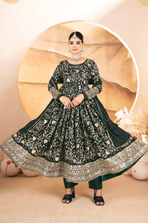 Dark Green Star Georgette Embroidered Anarkali Suit Set