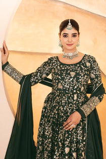 Dark Green Star Georgette Embroidered Anarkali Suit Set
