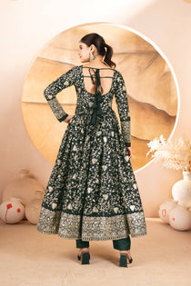 Dark Green Star Georgette Embroidered Anarkali Suit Set