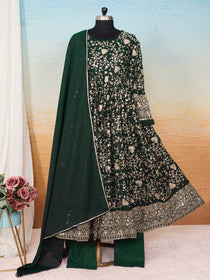 Dark Green Star Georgette Embroidered Anarkali Suit Set