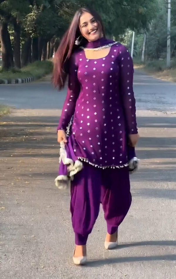 Punjabi Style Heavy Work Purple Color Patiala Suit TD-6067