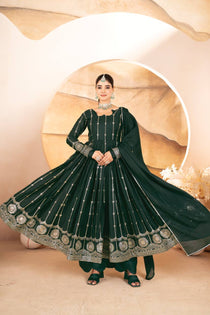 Dark Green Star Georgette Embroidered Anarkali Suit