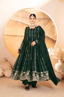 Dark Green Star Georgette Embroidered Anarkali Suit Set with Matching Dupatta