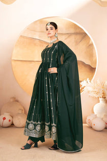 Dark Green Star Georgette Embroidered Anarkali Suit