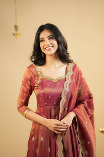 Rust Cosmo Sequins Embroidered Anarkali Suit Set