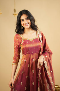Rust Cosmo Sequins Embroidered Anarkali Suit Set