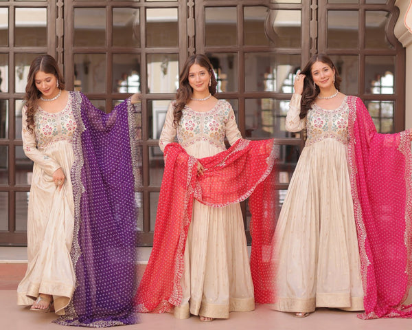 Purple Red & Pink Color Full Stitched Designer Gown LW-9249