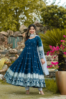 Navy Blue Faux Blooming Sequin Embroidered Anarkali Suit Set