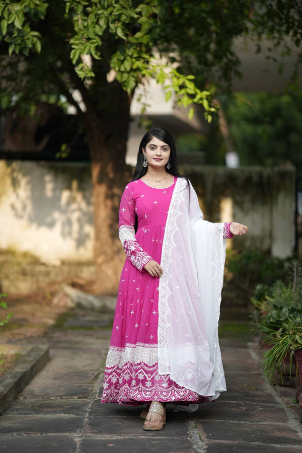 Pink & Blue Color Sequins With Thread Embroidered Anarkali Suit TD-6079