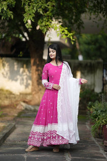 Navy Blue Faux Blooming Sequin Embroidered Anarkali Suit Set