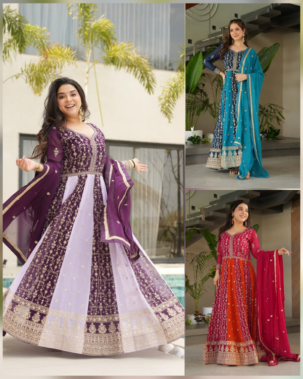 Embroidered Work Wine Rama & Red Color Beautiful Gown LW-9250