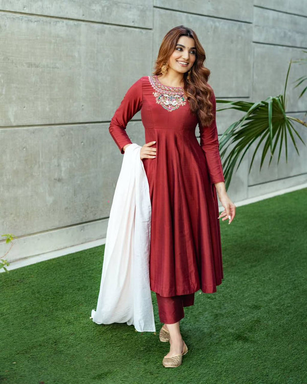 Maroon Color Multi Thread With Embroidered Work Anarkali Suit TD-6083