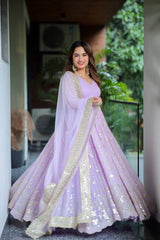 Lavender Sequins Zari Anarkali Suit Set