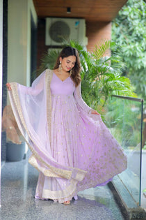 Lavender Sequins Zari Anarkali Suit Set