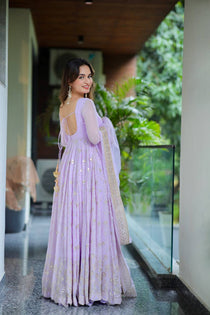 Lavender Sequins Zari Anarkali Suit Set